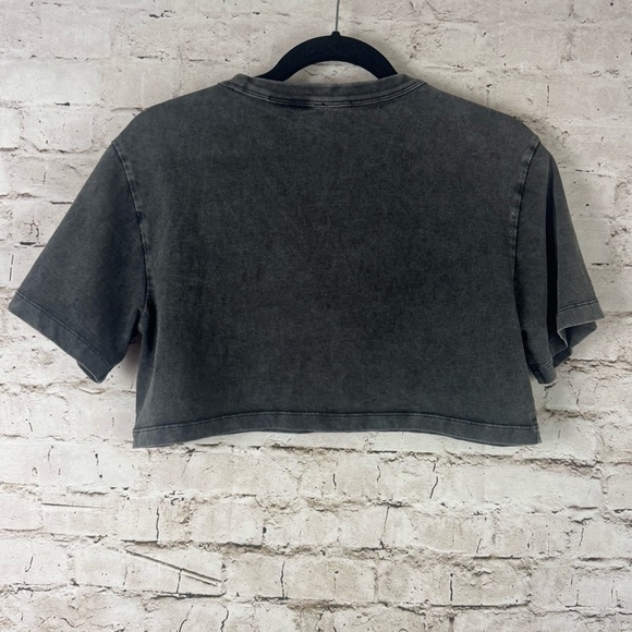 Alexander Wang Women's Small Acid-Wash Crop Logo T Tee Shirt Dark Gray White S - Picture 9 of 10